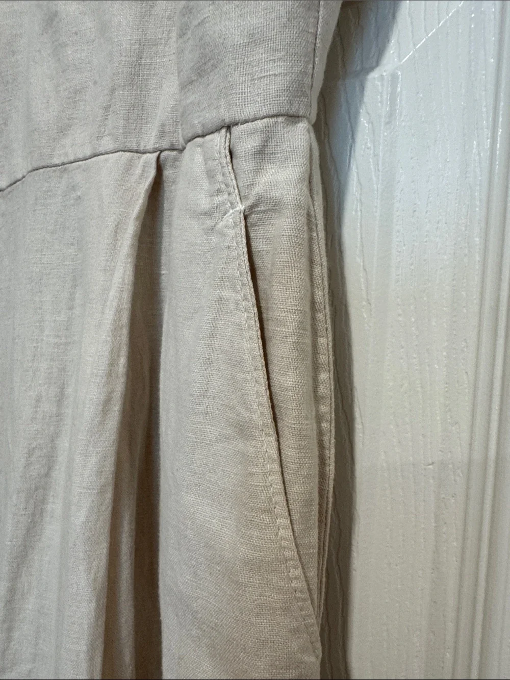 Zara Beige Tie-Front Linen-Blend Jumpsuit